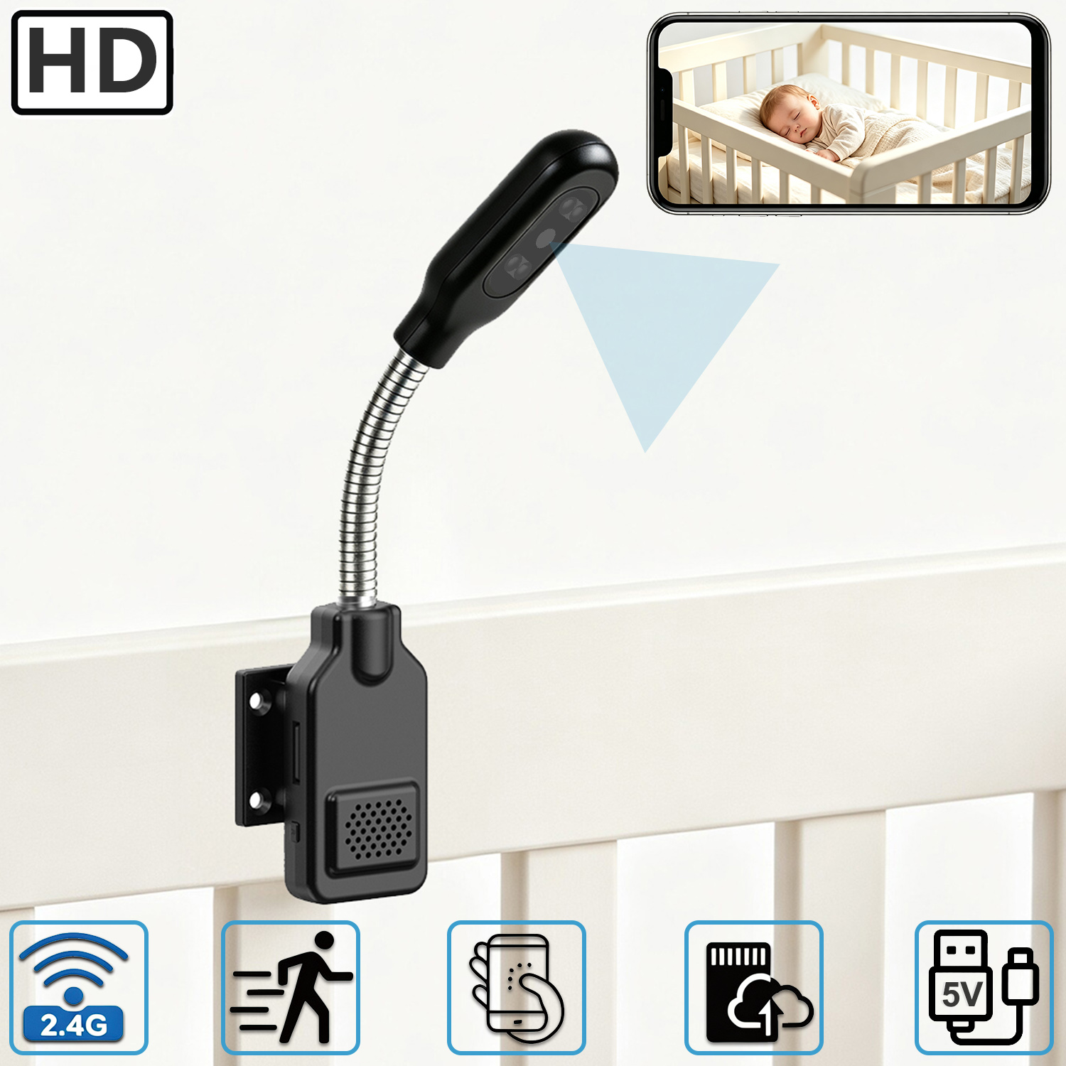 Home Security Honeywell - Flexible Gooseneck Baby Pet Monitor Camera,